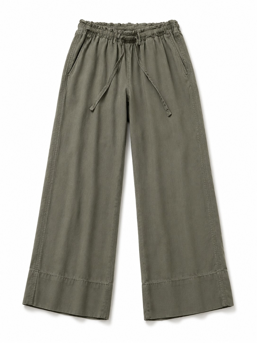 Wide Leg Drawstring Pants in Olive Green